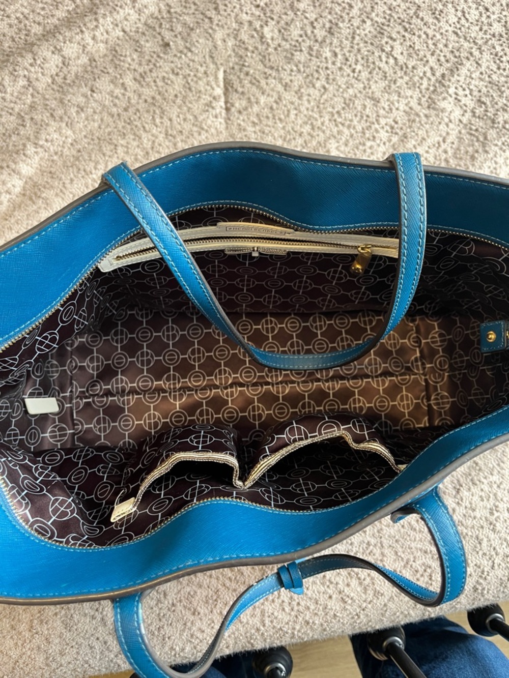 Henri Bendel West 57th Schoolbag Tote - Teal Saffiano Leather - Picture 6 of 10